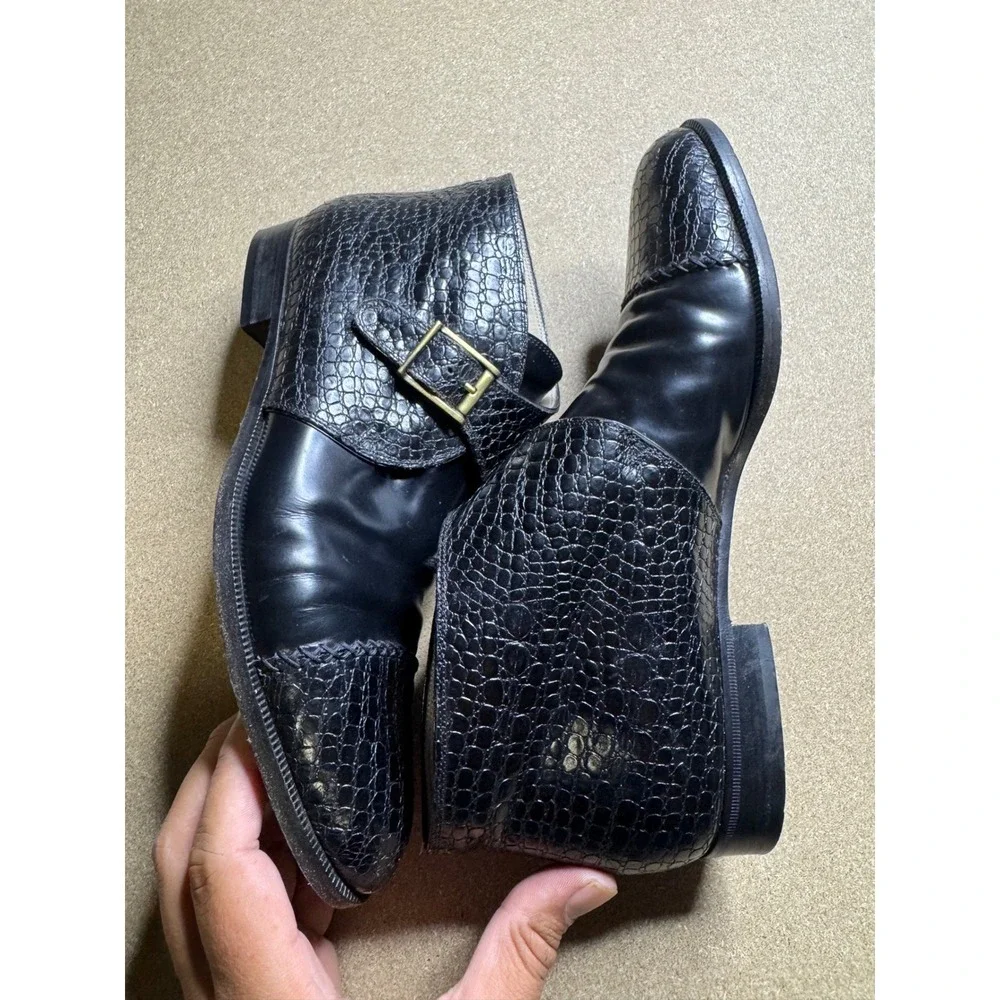 Bally Allison Black Leather Croc Embossed Monk Strap Ankle Boots Mad in Italy 8N